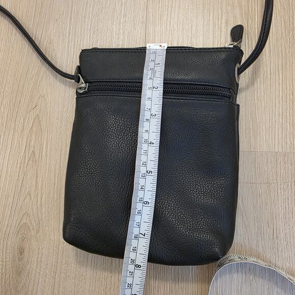 Ili New York Black Genuine Leather Minimalist Rectangle Crossbody Mini Sac Purse - Picture 5 of 6